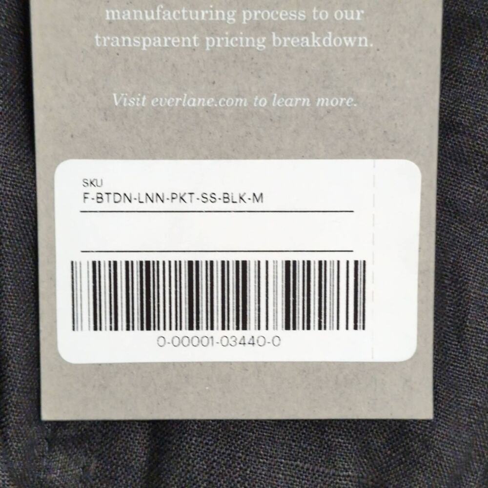 NWT Everlane Black Linen Short Sleeve Notch Shirt Pockets Button Up Shirt M - Picture 7 of 9